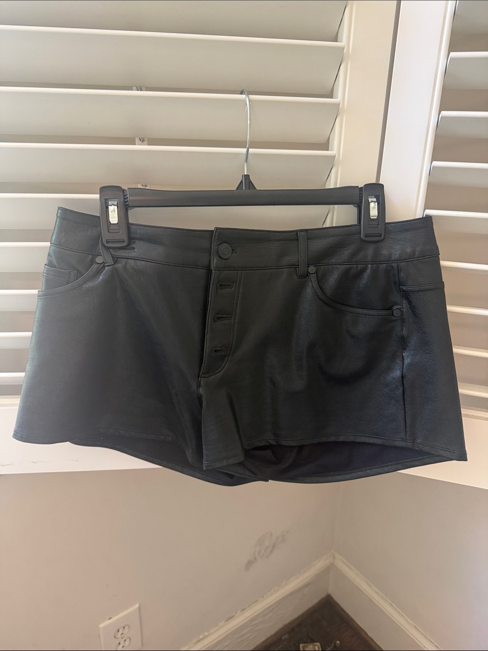 Black Faux-Leather Button-Front Women's Jean Shorts